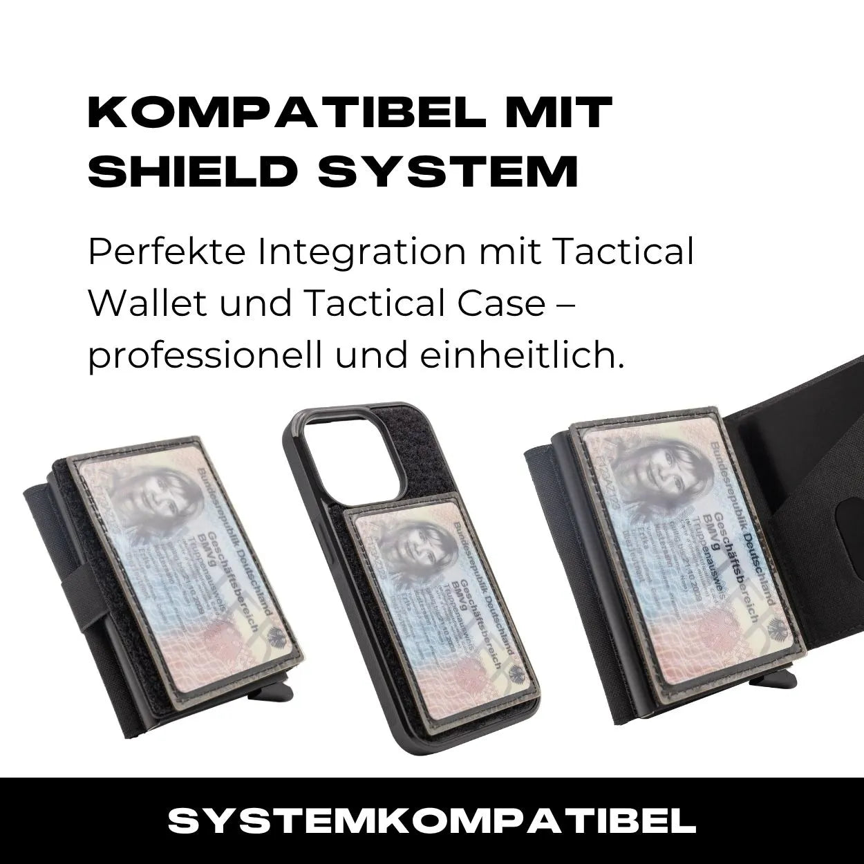 Ausweisfach mit Hakenklett in Schwarz