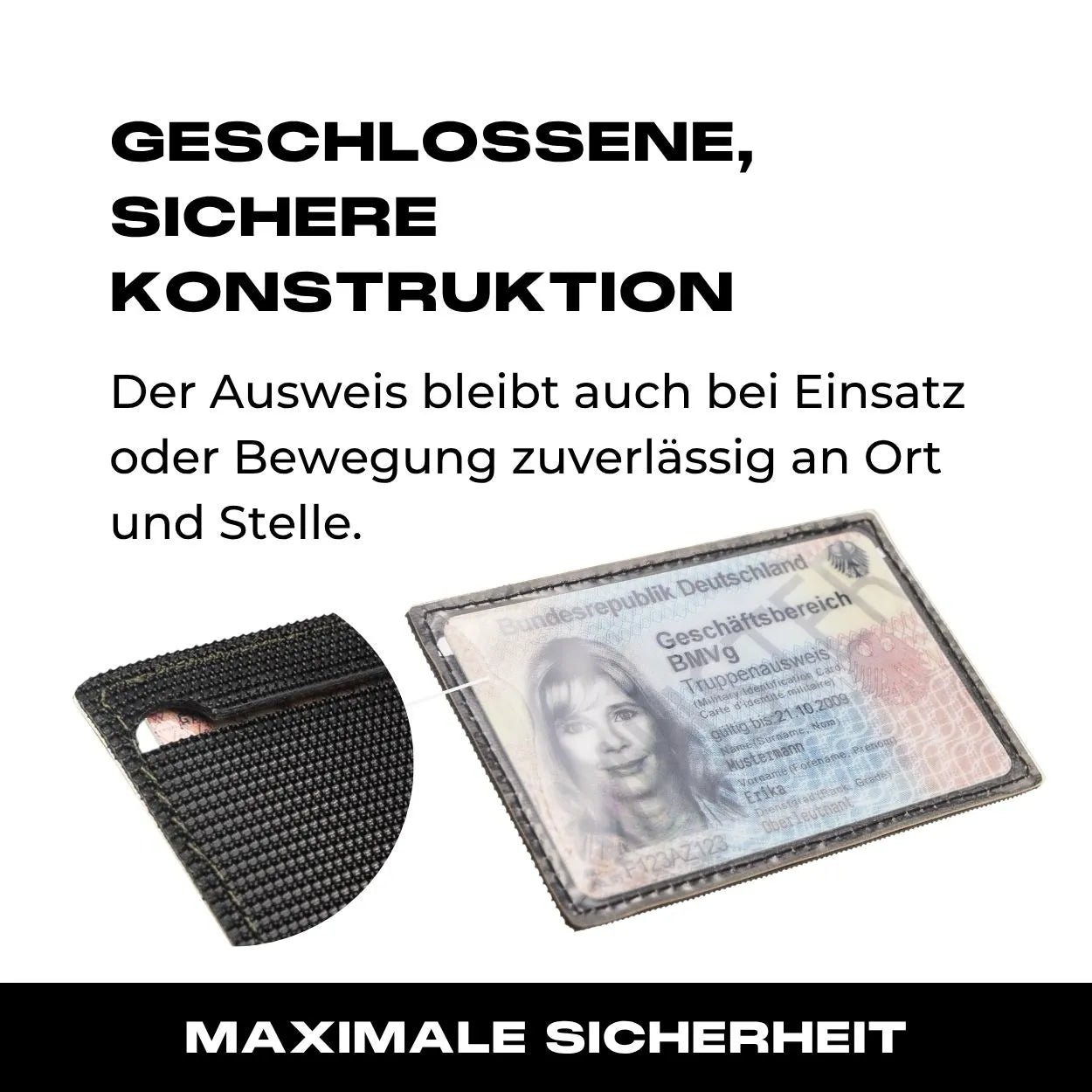 Ausweisfach mit Hakenklett in Schwarz