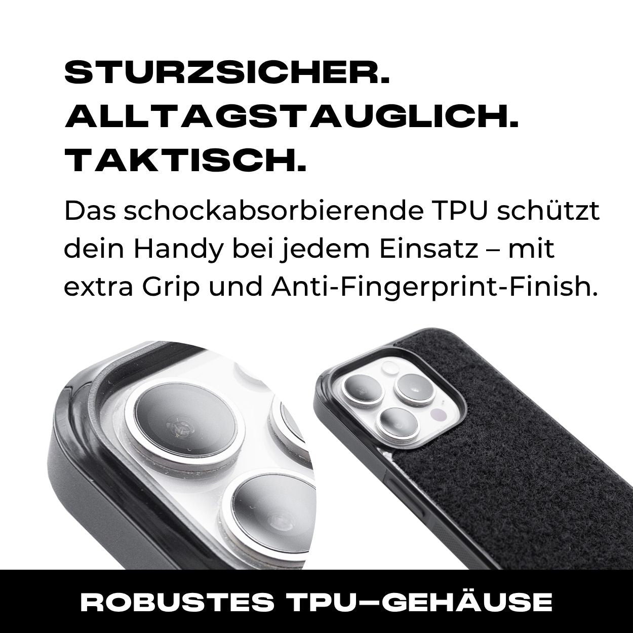 Tactical Case mit Steingrau Oliv Flauschklett - iPhone 16 Reihe